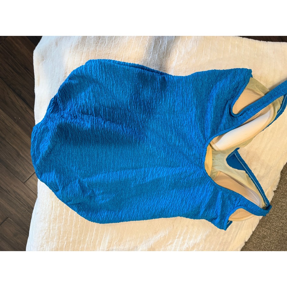 Sea Blue Crinkle Twist Front One Piece Swimsuit Plus Size 20W 442219X - Picture 3 of 7